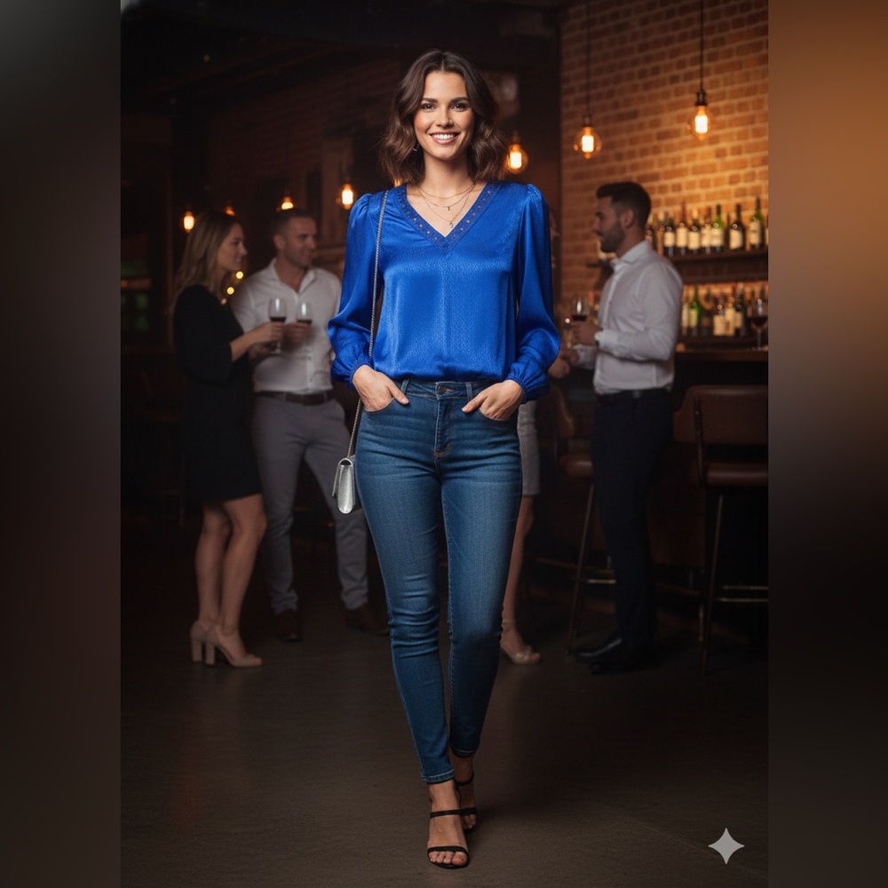 Chic Royal Blue Women's Blouse Size S NWT